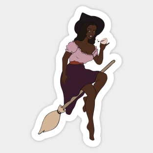 Beautiful Black Witch Flying On Her Magic Broom Sticker